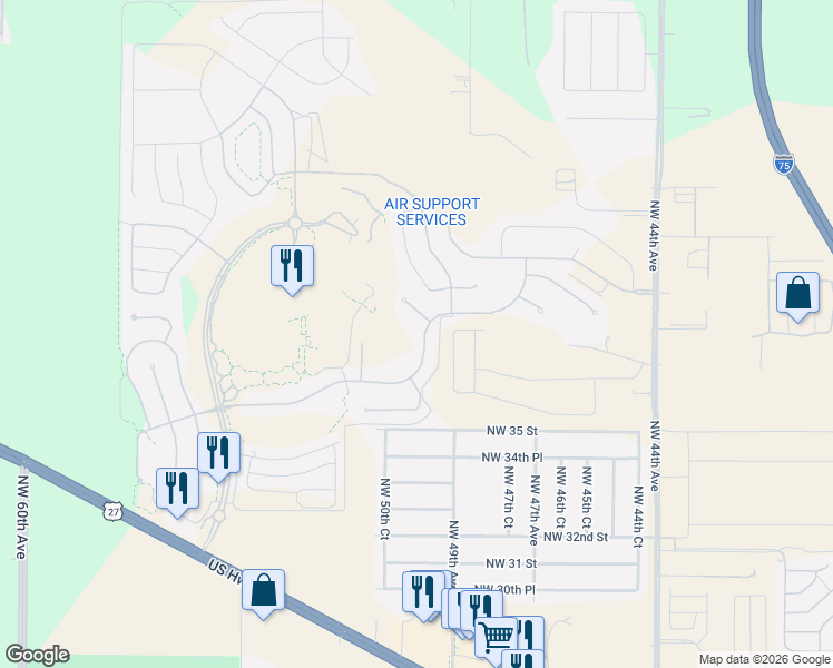 map of restaurants, bars, coffee shops, grocery stores, and more near 4983 Northwest 35th Lane Road in Ocala