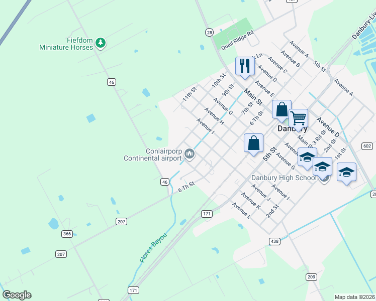 map of restaurants, bars, coffee shops, grocery stores, and more near 1510 Avenue K in Danbury