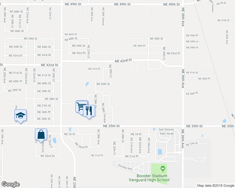 map of restaurants, bars, coffee shops, grocery stores, and more near 2940 Northeast 40th Street in Ocala