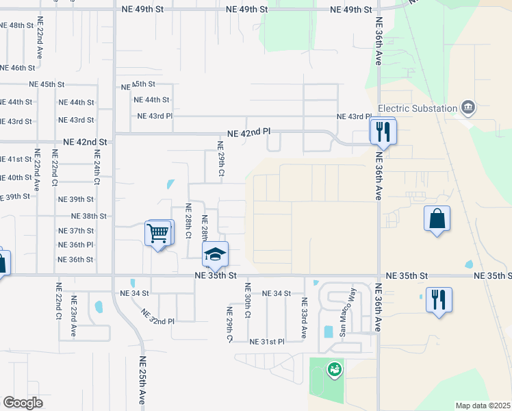 map of restaurants, bars, coffee shops, grocery stores, and more near 3039 Northeast 39th Place in Ocala