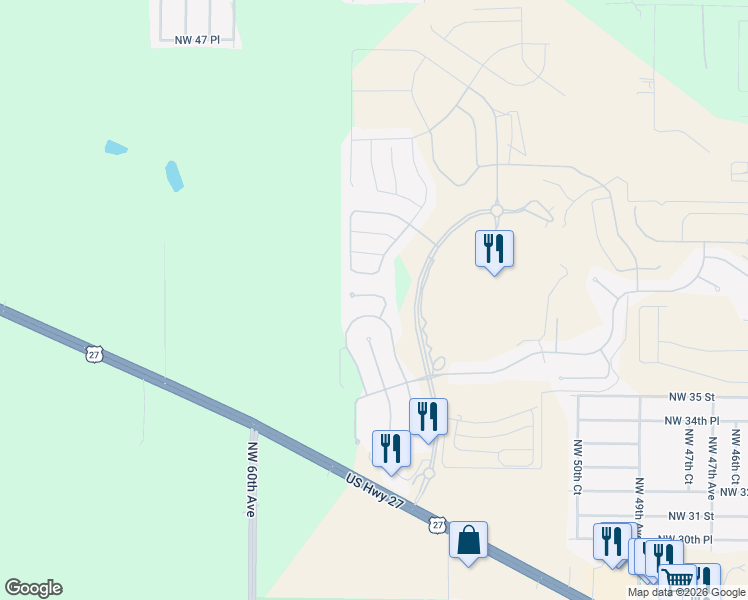 map of restaurants, bars, coffee shops, grocery stores, and more near 5657 Northwest 40th Loop in Ocala