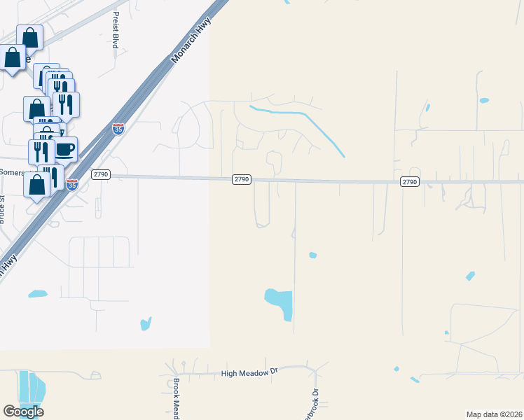 map of restaurants, bars, coffee shops, grocery stores, and more near 636 Farm to Market Road 2790 in Lytle