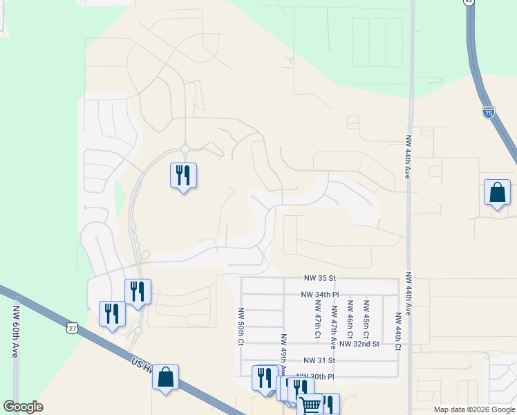 map of restaurants, bars, coffee shops, grocery stores, and more near 3871 Northwest 49th Court in Ocala