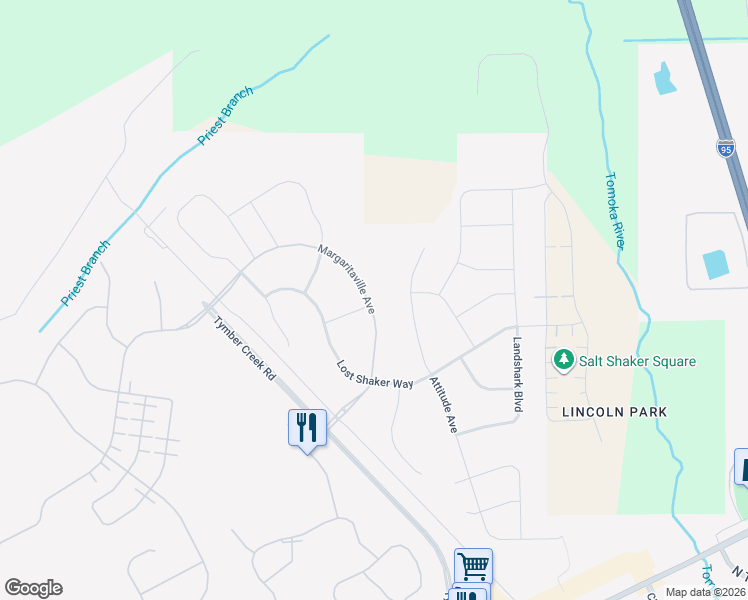 map of restaurants, bars, coffee shops, grocery stores, and more near 180 Margaritaville Avenue in Daytona Beach