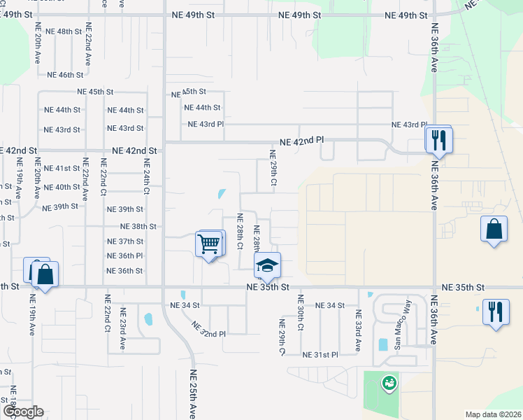 map of restaurants, bars, coffee shops, grocery stores, and more near 2865 Northeast 39th Street in Ocala
