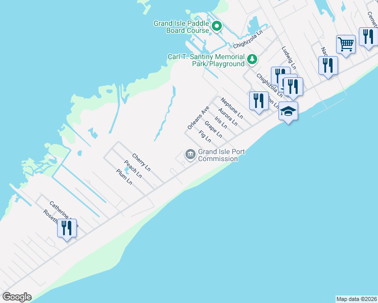 map of restaurants, bars, coffee shops, grocery stores, and more near 129 Herwig Lane in Grand Isle