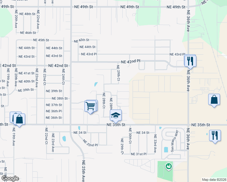 map of restaurants, bars, coffee shops, grocery stores, and more near 2865 Northeast 39th Street in Ocala