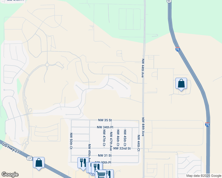 map of restaurants, bars, coffee shops, grocery stores, and more near 3915 Northwest 47th Avenue in Ocala