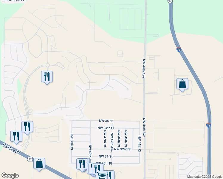map of restaurants, bars, coffee shops, grocery stores, and more near 3915 Northwest 47th Avenue in Ocala
