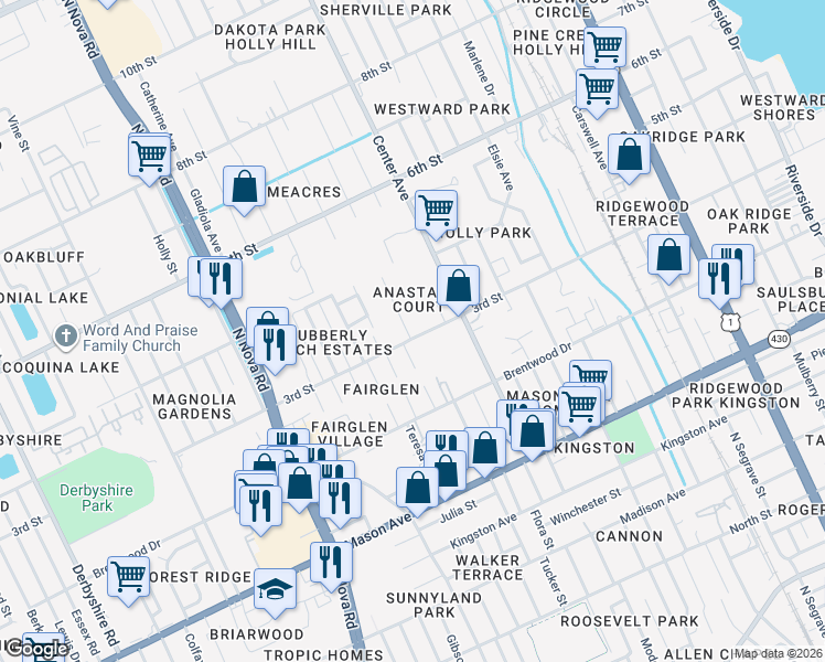 map of restaurants, bars, coffee shops, grocery stores, and more near 610 3rd Street in Daytona Beach