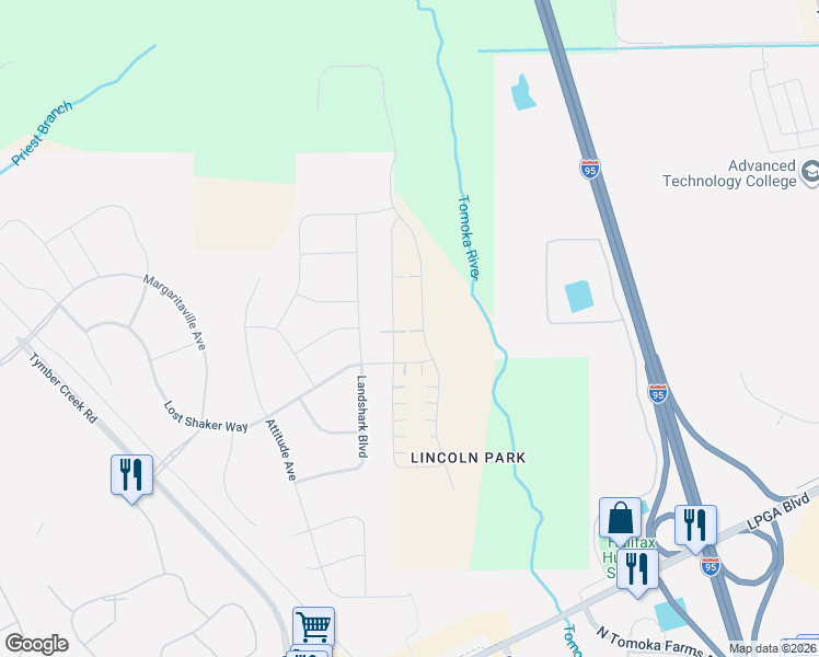 map of restaurants, bars, coffee shops, grocery stores, and more near Land Shark Boulevard in Daytona Beach