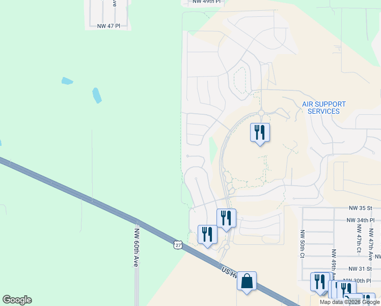 map of restaurants, bars, coffee shops, grocery stores, and more near 5657 Northwest 40th Loop in Ocala