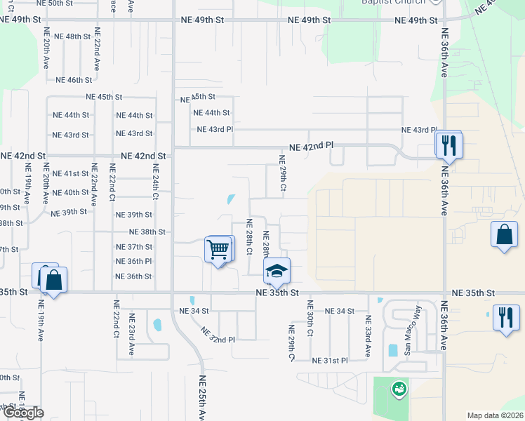 map of restaurants, bars, coffee shops, grocery stores, and more near 2865 Northeast 39th Street in Ocala
