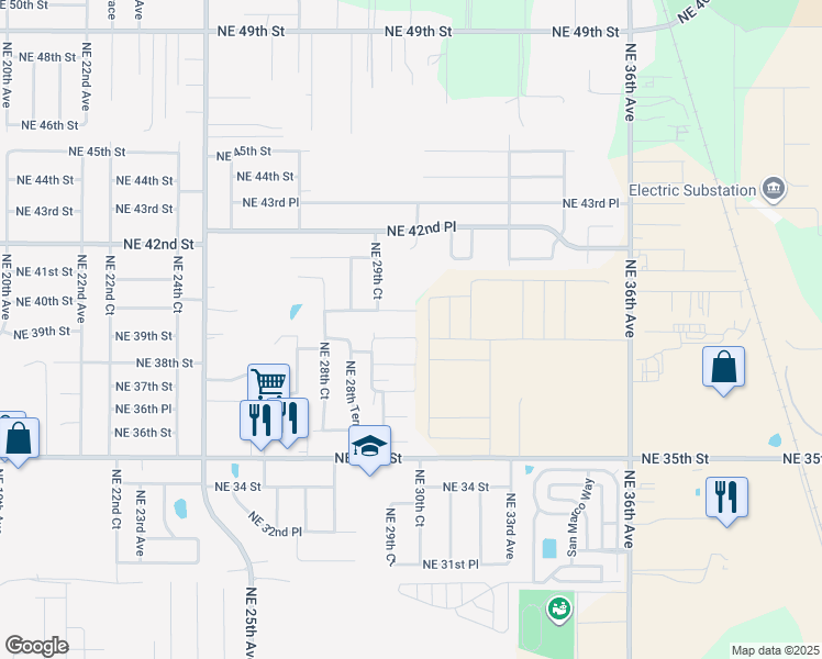 map of restaurants, bars, coffee shops, grocery stores, and more near 3039 Northeast 39th Place in Ocala