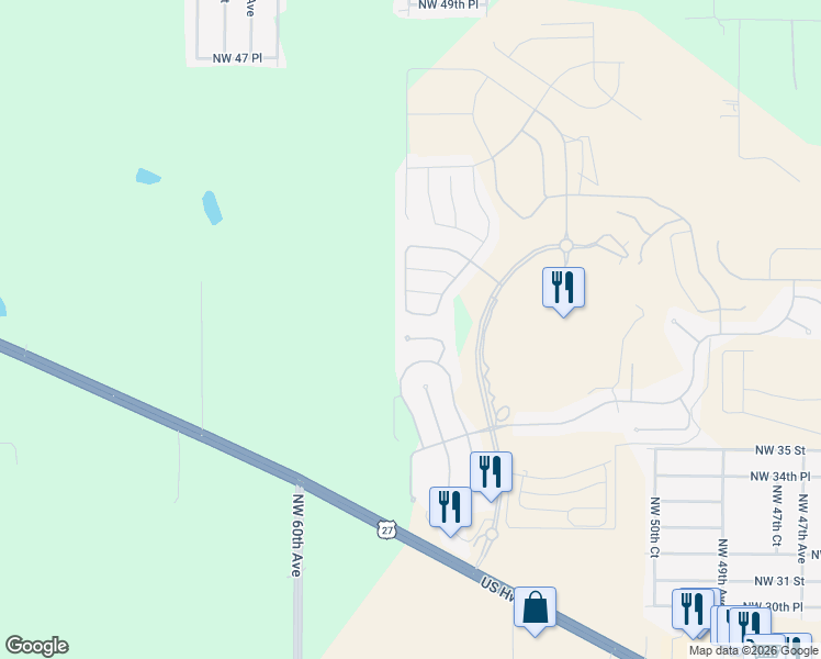 map of restaurants, bars, coffee shops, grocery stores, and more near 5657 Northwest 40th Loop in Ocala