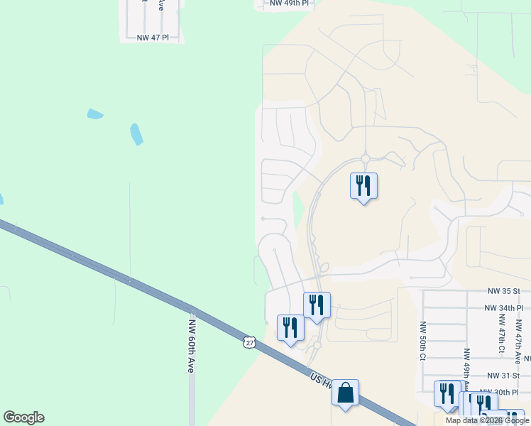 map of restaurants, bars, coffee shops, grocery stores, and more near 5657 Northwest 40th Loop in Ocala