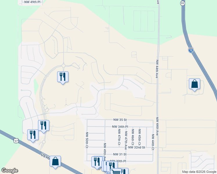 map of restaurants, bars, coffee shops, grocery stores, and more near 4859 Northwest 35th Lane Road in Ocala