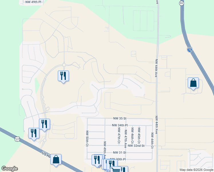 map of restaurants, bars, coffee shops, grocery stores, and more near 4859 Northwest 35th Lane Road in Ocala