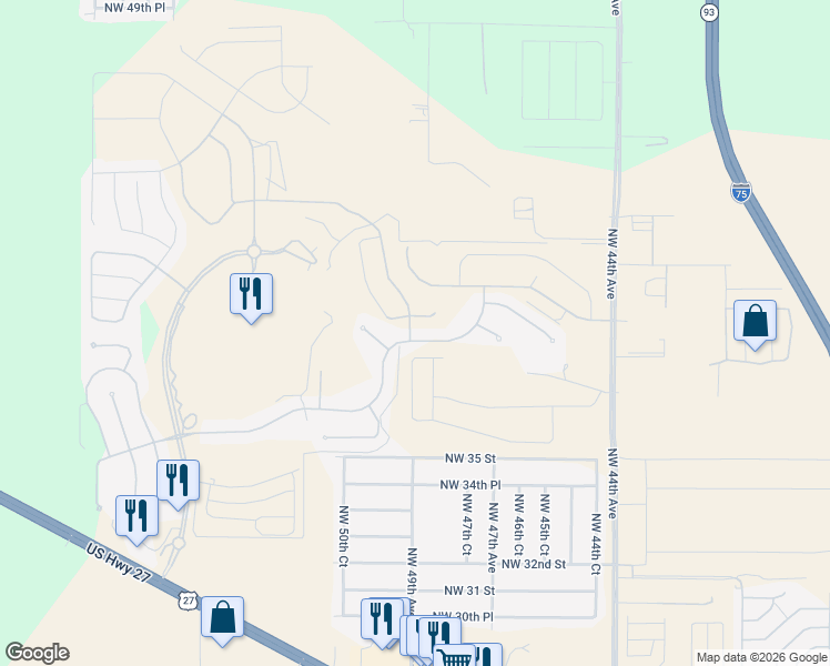 map of restaurants, bars, coffee shops, grocery stores, and more near 4859 Northwest 35th Lane Road in Ocala