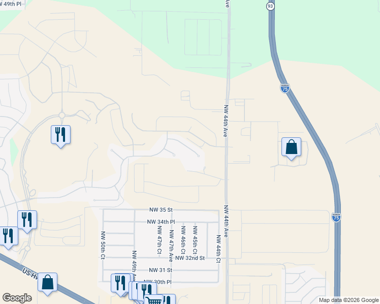 map of restaurants, bars, coffee shops, grocery stores, and more near 3922 NW 46th Ter. in Ocala