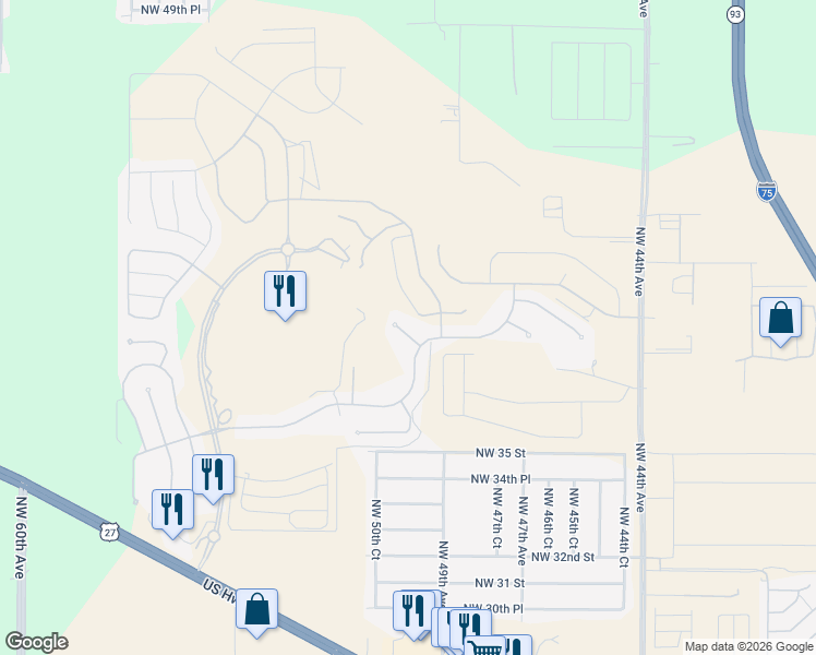 map of restaurants, bars, coffee shops, grocery stores, and more near 3871 Northwest 49th Court in Ocala