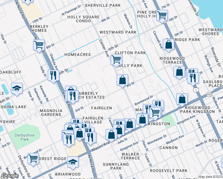 map of restaurants, bars, coffee shops, grocery stores, and more near 610 3rd Street in Daytona Beach