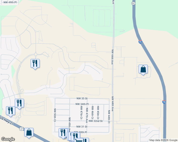 map of restaurants, bars, coffee shops, grocery stores, and more near 3915 Northwest 47th Avenue in Ocala