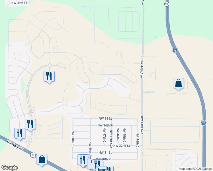 map of restaurants, bars, coffee shops, grocery stores, and more near 3915 Northwest 47th Avenue in Ocala