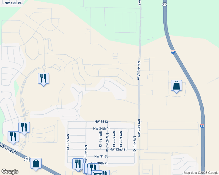 map of restaurants, bars, coffee shops, grocery stores, and more near 3915 Northwest 47th Avenue in Ocala