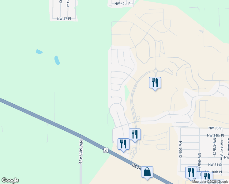 map of restaurants, bars, coffee shops, grocery stores, and more near 5657 Northwest 40th Loop in Ocala