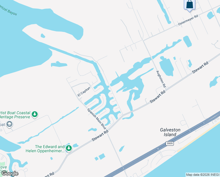 map of restaurants, bars, coffee shops, grocery stores, and more near 4039 Camino Real in Galveston