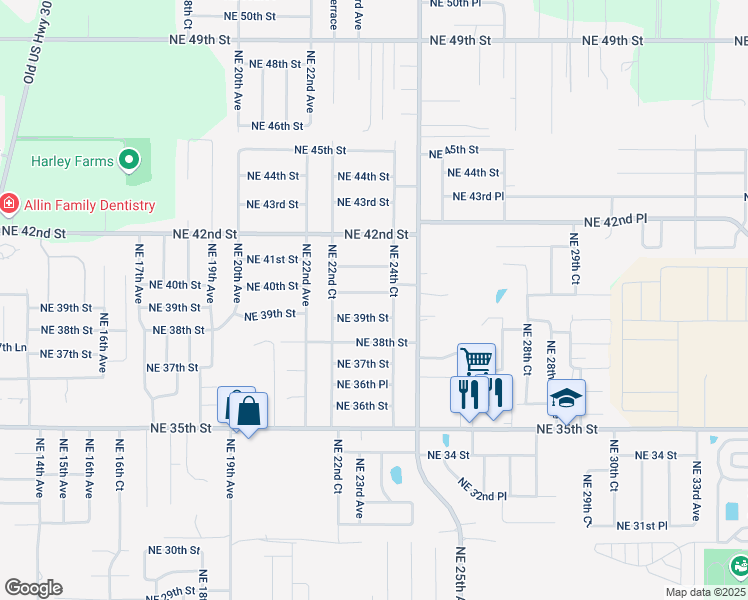 map of restaurants, bars, coffee shops, grocery stores, and more near 2331 Northeast 39th Street in Ocala