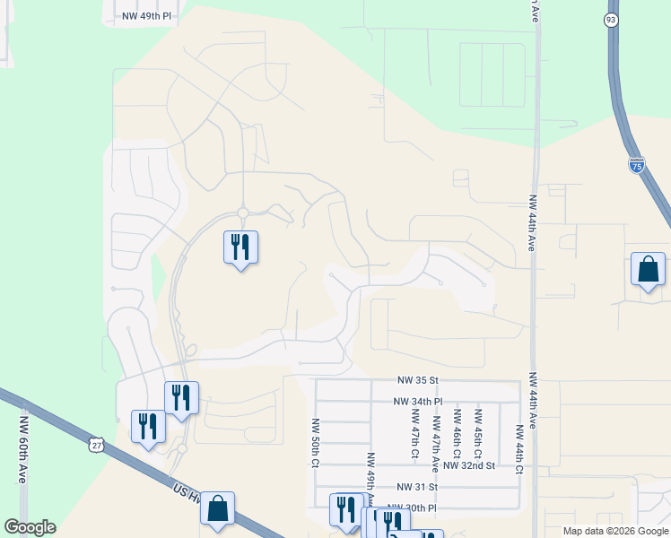 map of restaurants, bars, coffee shops, grocery stores, and more near 3909 Northwest 49th Court in Ocala