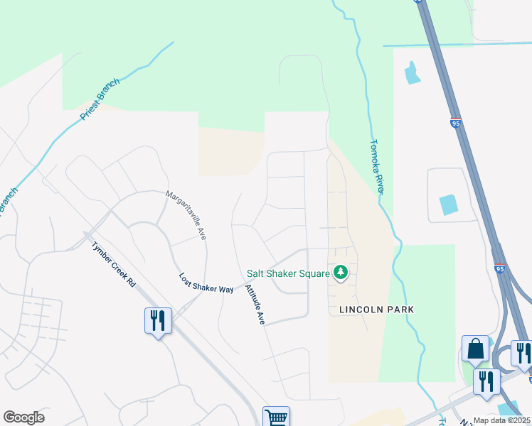 map of restaurants, bars, coffee shops, grocery stores, and more near Lost Shaker Way in Daytona Beach