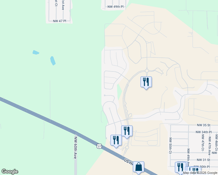 map of restaurants, bars, coffee shops, grocery stores, and more near 5657 Northwest 40th Loop in Ocala