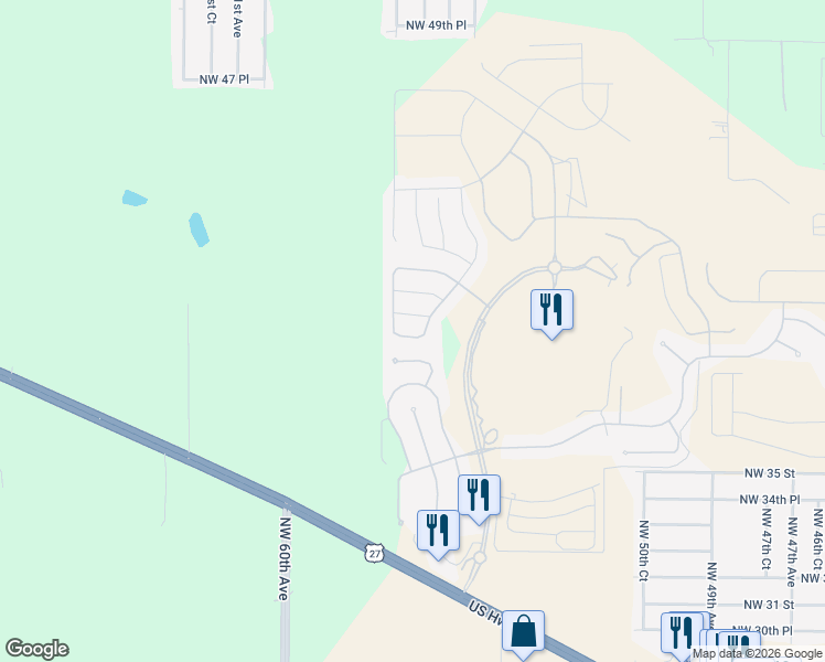 map of restaurants, bars, coffee shops, grocery stores, and more near 5657 Northwest 40th Loop in Ocala