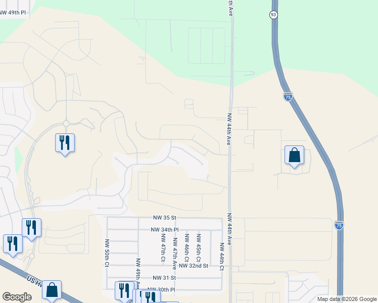 map of restaurants, bars, coffee shops, grocery stores, and more near 3953 Northwest 46th Street in Ocala