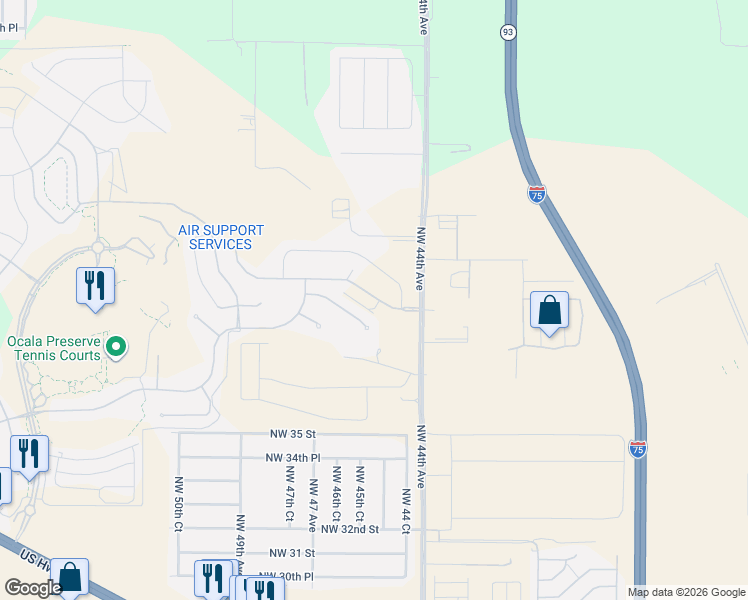 map of restaurants, bars, coffee shops, grocery stores, and more near 3875 Northwest 46th Terrace in Ocala