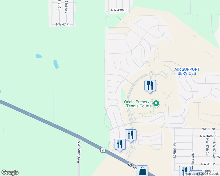 map of restaurants, bars, coffee shops, grocery stores, and more near 5617 NW 39th Lane in Ocala