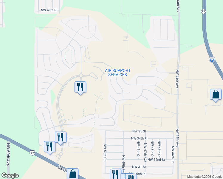 map of restaurants, bars, coffee shops, grocery stores, and more near 3909 Northwest 49th Court in Ocala