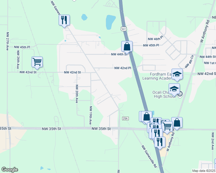 map of restaurants, bars, coffee shops, grocery stores, and more near 4023 Northwest Gainesville Road in Ocala