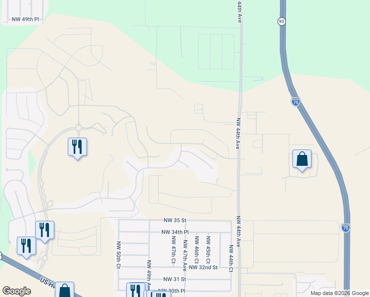 map of restaurants, bars, coffee shops, grocery stores, and more near 4656 Northwest 35th Lane Road in Ocala