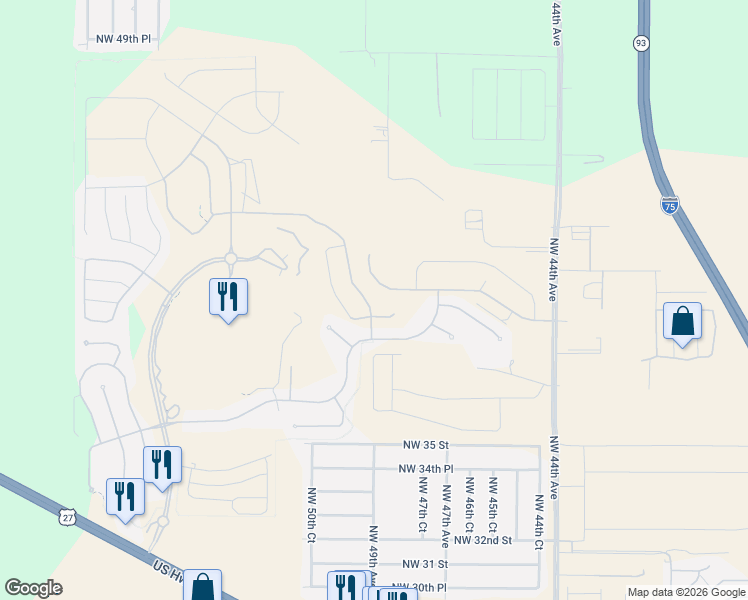 map of restaurants, bars, coffee shops, grocery stores, and more near 4859 Northwest 35th Lane Road in Ocala