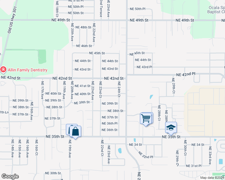 map of restaurants, bars, coffee shops, grocery stores, and more near 2330 Northeast 41st Street in Ocala