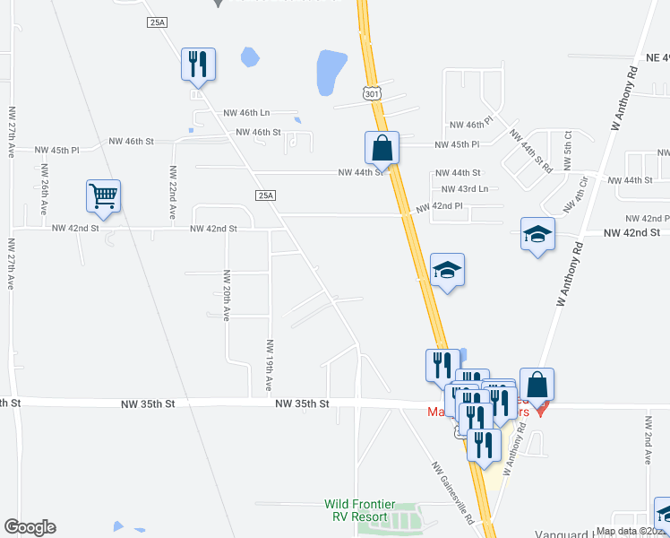 map of restaurants, bars, coffee shops, grocery stores, and more near 4023 Northwest Gainesville Road in Ocala