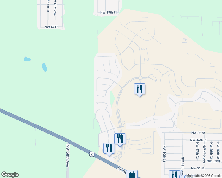 map of restaurants, bars, coffee shops, grocery stores, and more near 5721 Northwest 40th Loop in Ocala