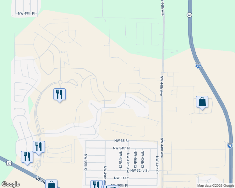 map of restaurants, bars, coffee shops, grocery stores, and more near 4651 Northwest 35th Lane Road in Ocala