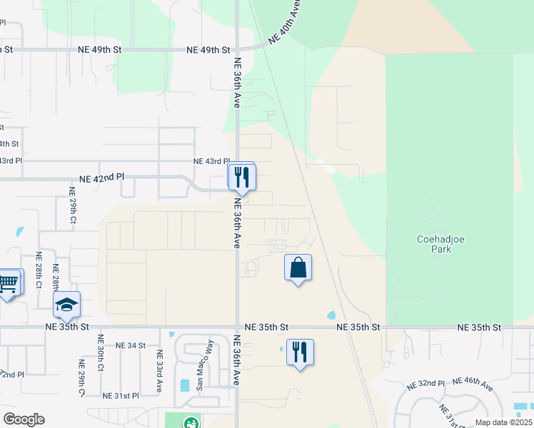 map of restaurants, bars, coffee shops, grocery stores, and more near 3761 Northeast 40th Place in Ocala