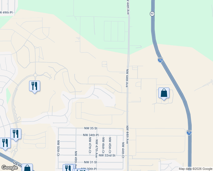 map of restaurants, bars, coffee shops, grocery stores, and more near 3953 Northwest 46th Street in Ocala