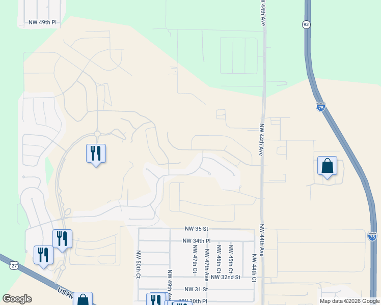 map of restaurants, bars, coffee shops, grocery stores, and more near 4651 Northwest 35th Lane Road in Ocala